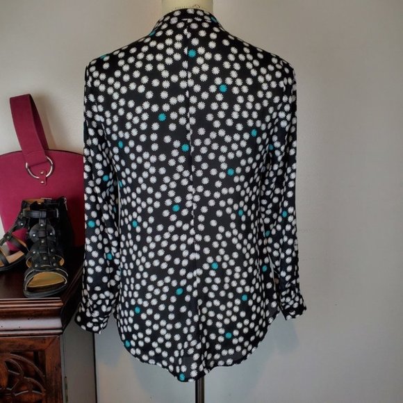 Alfani Black White Mint Green Flowers High-Low Button UP Roll-Tab Sleeve Top 2P - Picture 5 of 7